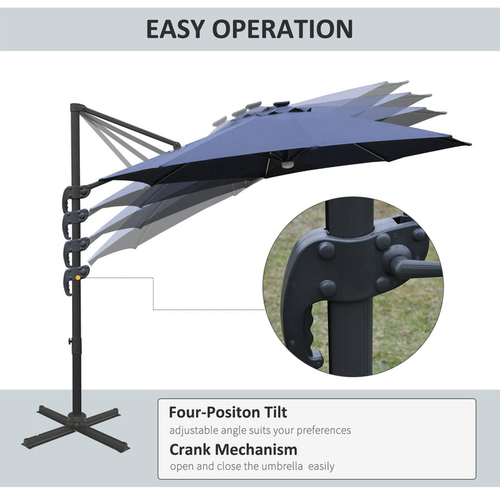 Cantilever Roma Parasol Umbrella with Solar LED Lights - Outdoor Patio Sunshade, 360° Rotation, Cross Base - Ideal for Garden Leisure and Entertaining