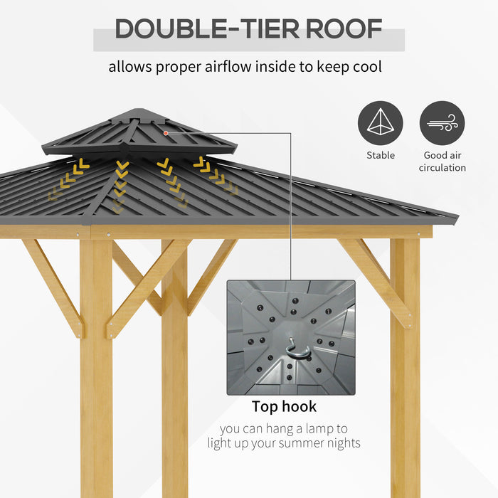 3M Outdoor Hardtop Gazebo - 2-Tier Roof & Solid Wood Frame Canopy - Elegant Patio and Garden Shelter, Grey