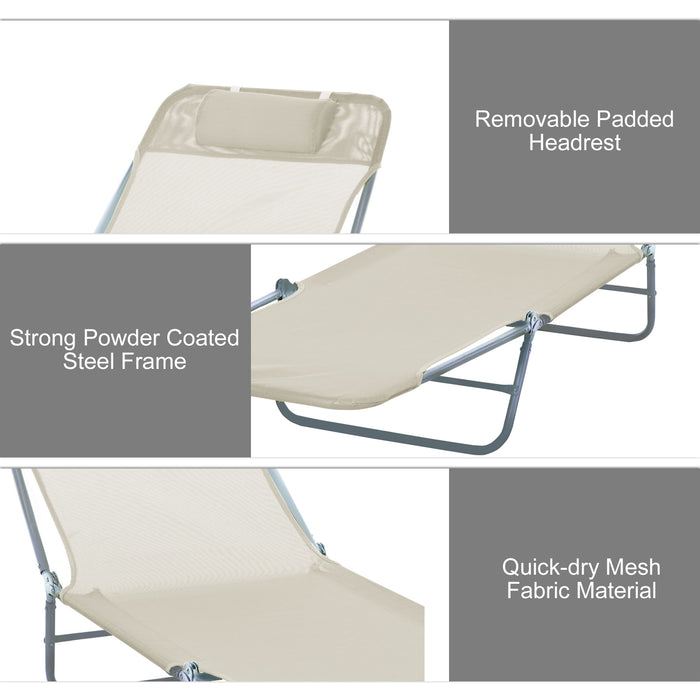 Adjustable Beige Garden Lounger - Reclining Sun Bed Chair with Multiple Positions - Ideal for Patio Relaxation and Sunbathing