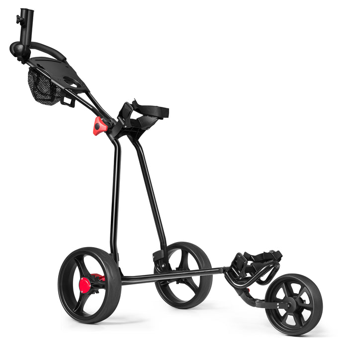 Three-Wheel Golf Push Cart - Folding Mechanics, Adjustable Handle, Included Foot Brake - Ideal for Golfers Seeking Convenient Transport on Greens