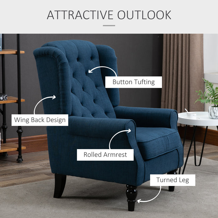 Retro Blue Wingback Accent Chair - Tufted Upholstery and Button Detailing - Elegant Occasional Seating Solution for Living Room and Bedroom