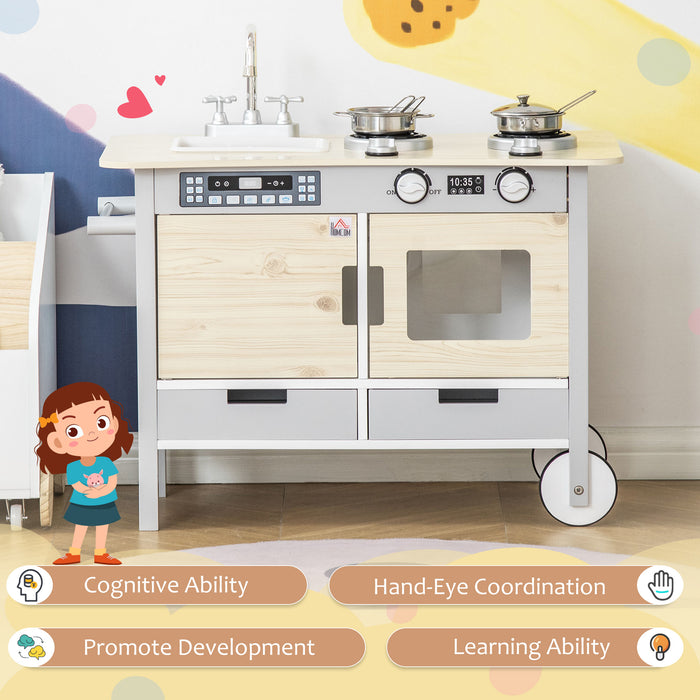 Educational Play Kitchen Set for Kids - Interactive Cooking Role Playset with Sink, Mobile Cart, and Storage Drawers - Imaginative Fun for Aspiring Young Chefs