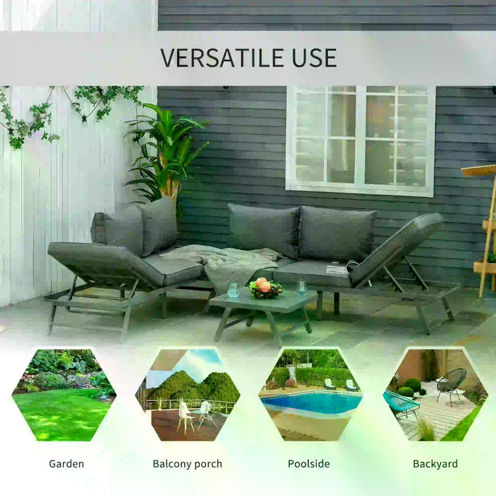 Convertible Sofa Garden Seating Set - 3 Pcs Outdoor Lounge with Padded Cushions & Table - Cozy Patio Furniture for Relaxation