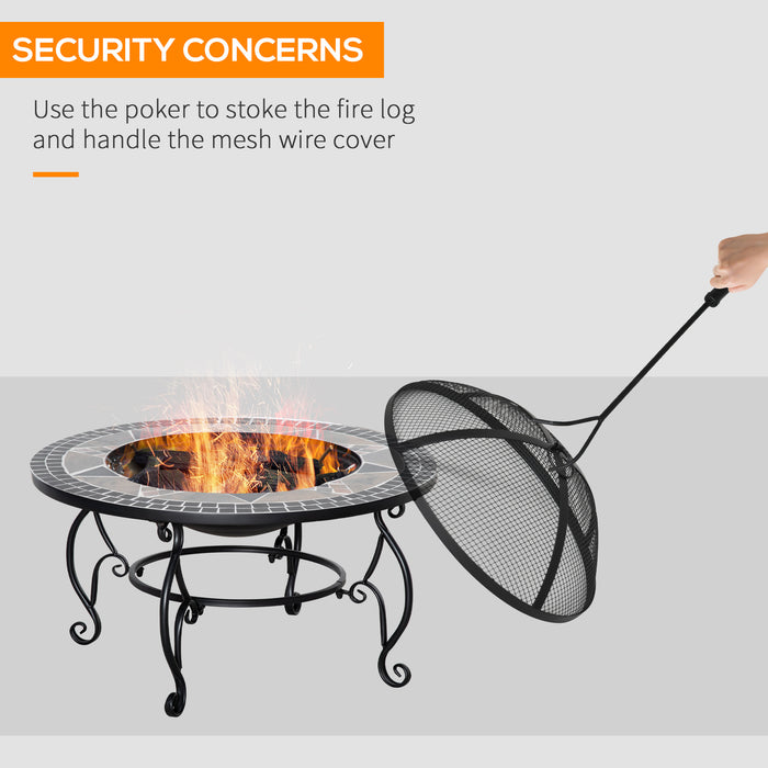 Outdoor 2-in-1 Fire Pit and BBQ Grill - Patio Heater, Spark Screen Cover, Fire Bowl, Fire Poker - Perfect for Backyard Bonfires and Cooking