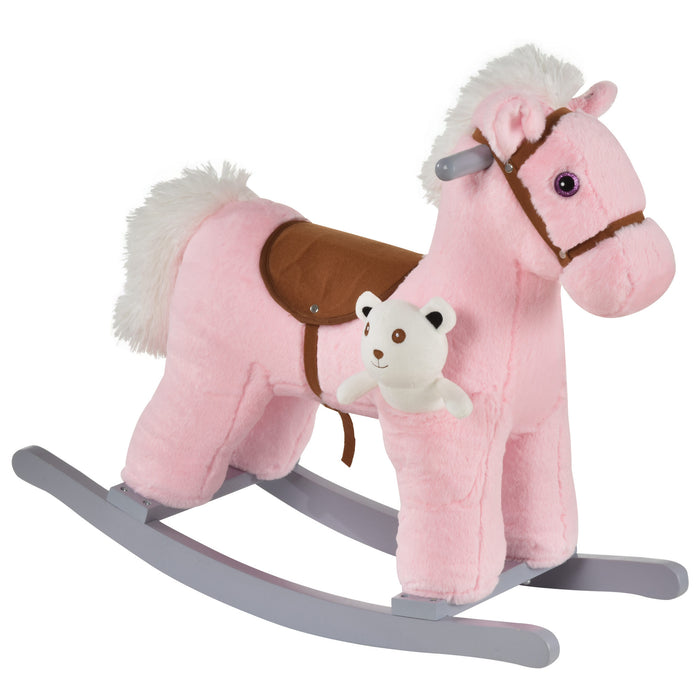 Plush Rocking Horse Toy with Realistic Sounds - Soft Ride-On Rocker for Toddlers 18-36 Months - Entertaining and Comforting Pink Horse for Young Children