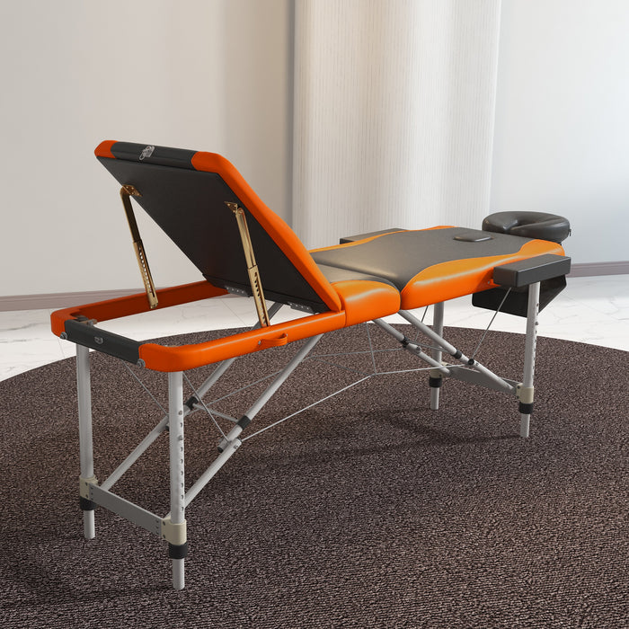 Foldable Massage Table - Professional Salon & SPA Facial Couch Bed, Black and Orange - Ideal for Therapists and Beauty Treatments