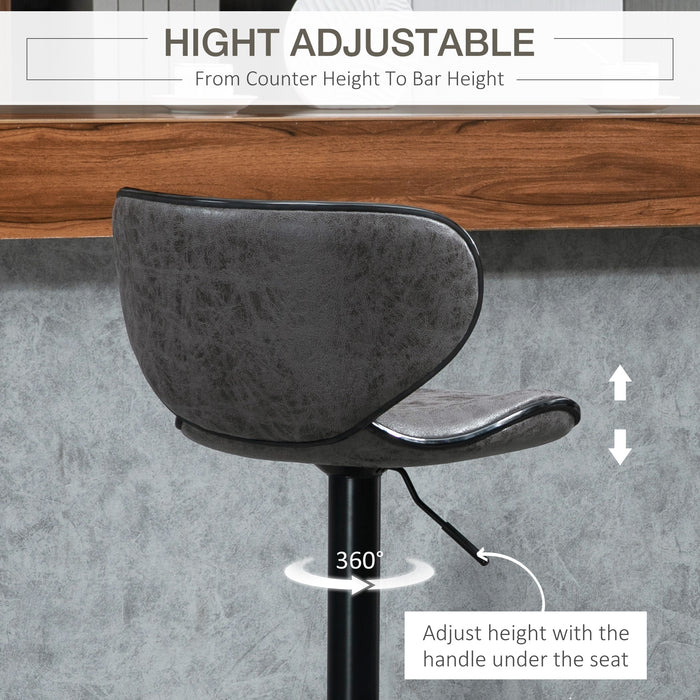 Bar Stool Duo - Microfiber Upholstered Adjustable, Armless & Swivel Chairs in Dark Grey - Ideal for Kitchen Island and Bar Area Comfort