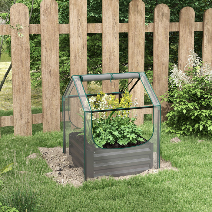 Raised Metal Garden Bed with Greenhouse Cover - Sturdy Planter Box for Herbs and Vegetables - Ideal for Outdoor Gardening and Urban Spaces