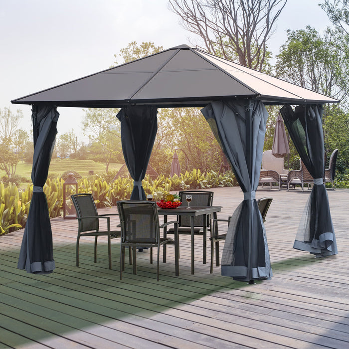 Aluminium Garden Gazebo 4x3m with Hardtop Roof - Canopy Marquee with Mesh Curtains & Side Walls, Grey - Ideal Outdoor Shelter for Parties & Patio Use