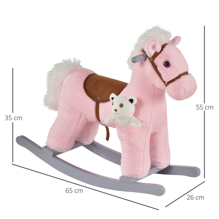 Plush Rocking Horse Toy with Realistic Sounds - Soft Ride-On Rocker for Toddlers 18-36 Months - Entertaining and Comforting Pink Horse for Young Children