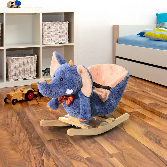 Plush Elephant Rocking Horse with Sound for Kids - Soft Toddler Rocker Seat Toy in Blue - Ideal Baby Gift for Play & Development