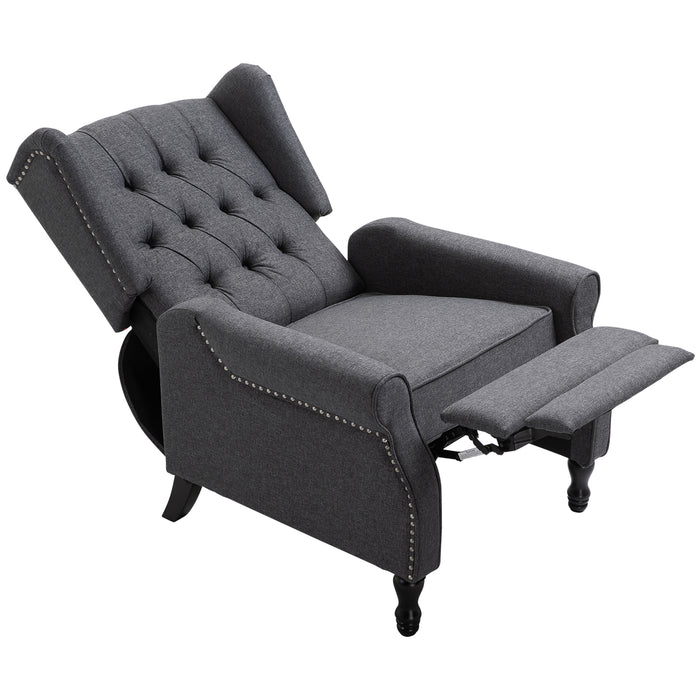 Reclining Wingback Armchair with Button Tufted Back - Dark Grey Living Room Chair with Footrest - Comfortable Lounging for Home Relaxation