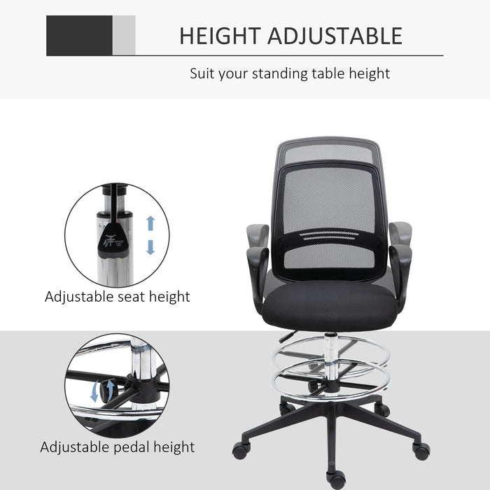 Ergonomic Mesh Back Draftsman Chair - Tall, Adjustable Height Office Seating with 360° Swivel & Footrest - Set of 5 for Design Professionals