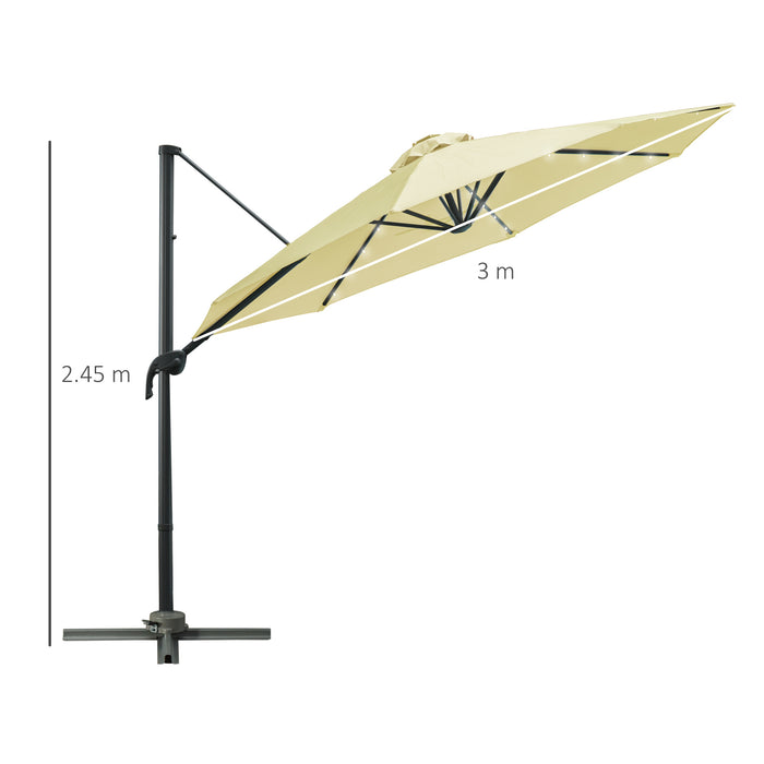 3 Meter Beige Patio Offset Umbrella - Roma Cantilever Garden Parasol with 360° Rotation, Sun Shade Canopy Shelter - Ideal for Outdoor Entertainment and Relaxation