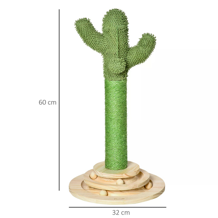 Cactus Cat Tree Tower - Sisal Scratching Post, Hanging Play Ball & Platform - Fun & Durable Kitten Furniture for Playtime