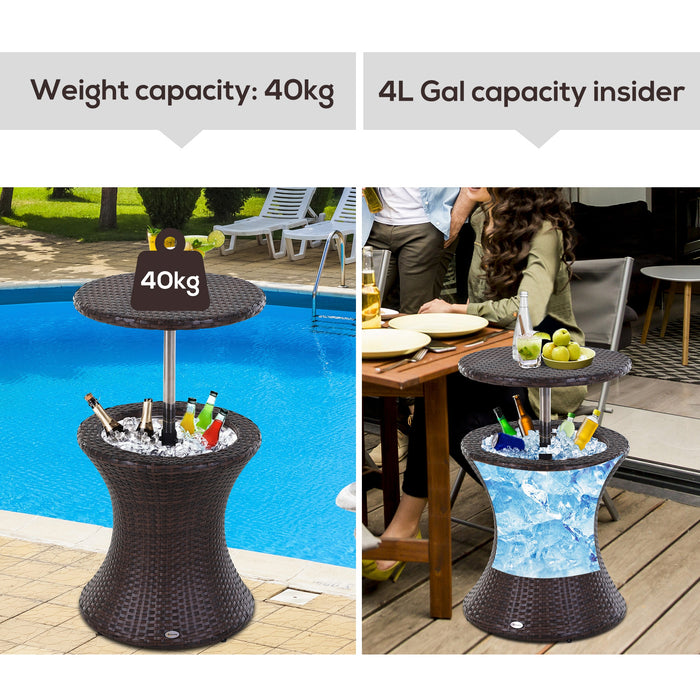 Rattan Ice Bucket Table - Outdoor Beer Cooler with Patio Party Bar Aesthetic - Perfect for Garden Gatherings and Entertaining Guests in Brown