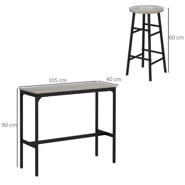 Industrial 3-Piece Dining Set - Bar Table with 2 Stools for Compact Spaces - Ideal for Small Apartments in Grey Finish