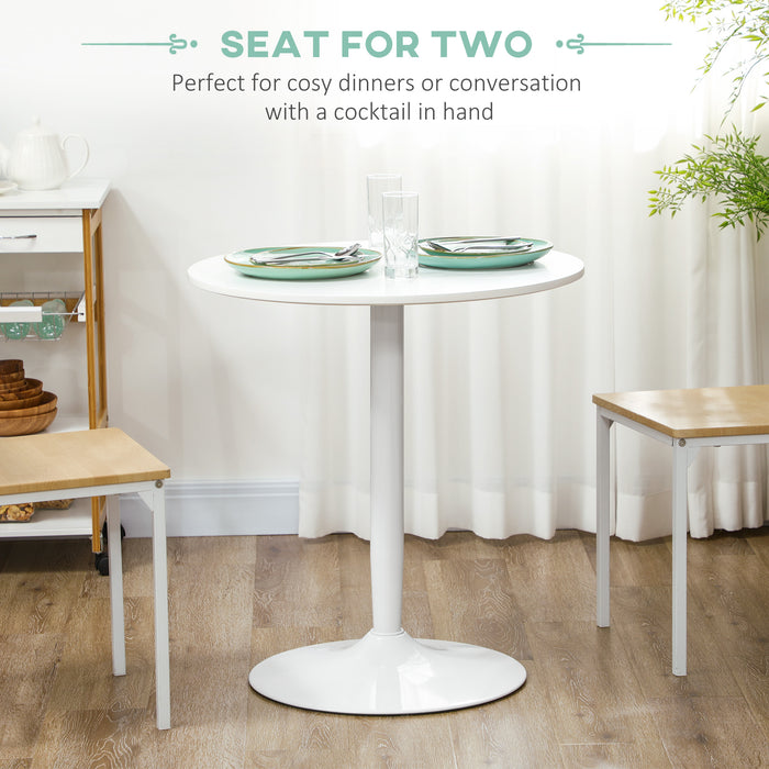 Modern Round Dining Table with Steel Base - Sleek Non-Slip Space-Saving Design for Dining Rooms - Ideal for Small Apartments, White Finish