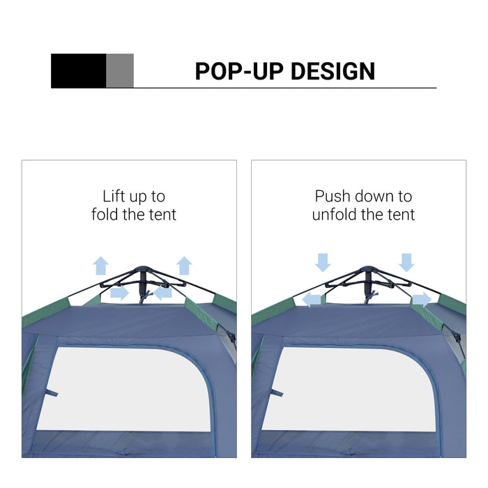 Fibreglass Frame Camping Shelter - 3 to 4 Person Lightweight Tent in Green - Ideal for Hikers and Outdoor Enthusiasts