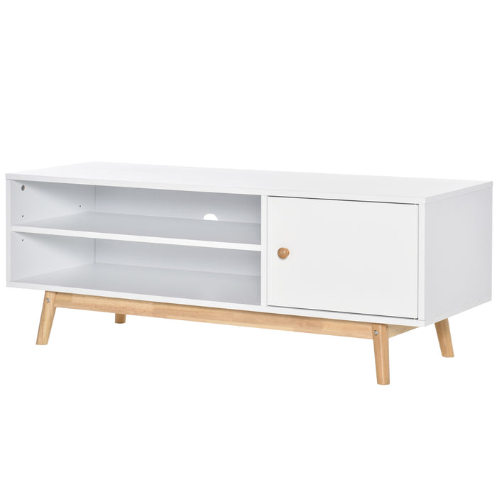 Modern White TV Stand - Accommodates up to 50'' Flat Screens, Storage Shelves & Door - Ideal Entertainment Center for Living Room or Bedroom