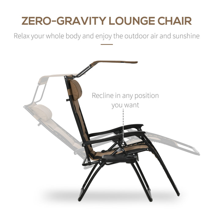 Zero Gravity Recliner - Foldable Patio Lounger with Sunshade, Drink Holder & Pillow - Perfect for Poolside Relaxation and Camping, in Earthy Brown