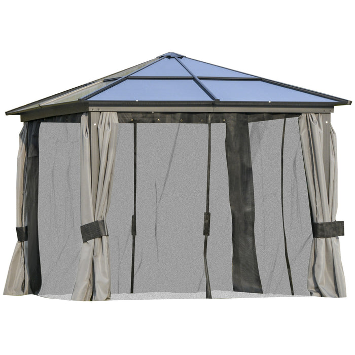 Hardtop Aluminum Gazebo 3x3m - UV-Resistant Polycarbonate Roof, Mosquito Netting & Curtains - Outdoor Patio Shelter for Garden Entertaining