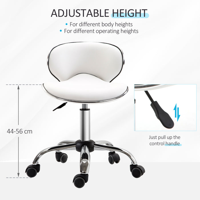 PU Leather Salon Chair - Rolling Swivel Stool with Backrest, White - Comfortable Seating for Beauty Professionals