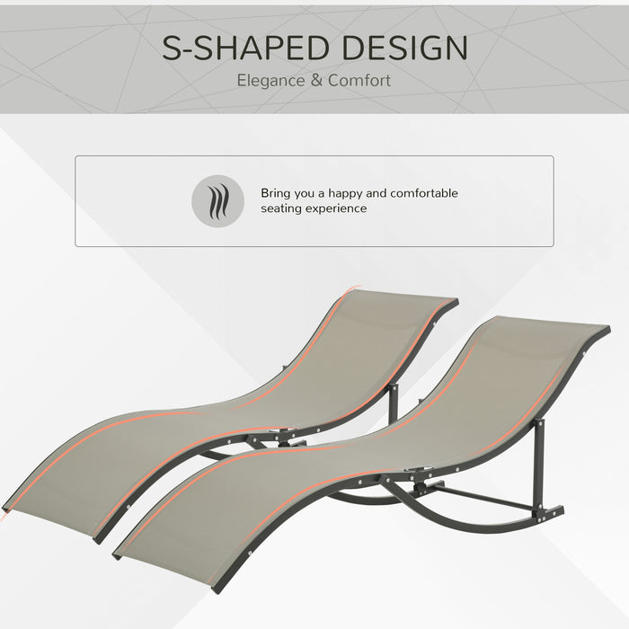 Foldable S-Shaped Outdoor Lounger - Set of 2 Beige Reclining Sun Chairs for Patio & Beach - Space-Saving Comfort for Garden Relaxation