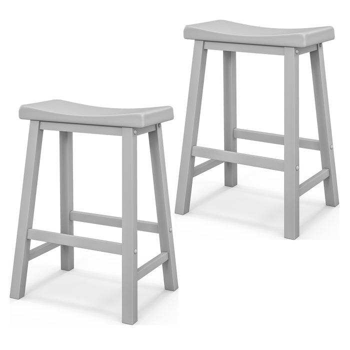 Set of 2 Saddle Stools - Solid Wood Legs with Footrests in Grey - Ideal for Kitchen, Bar and Dining Area