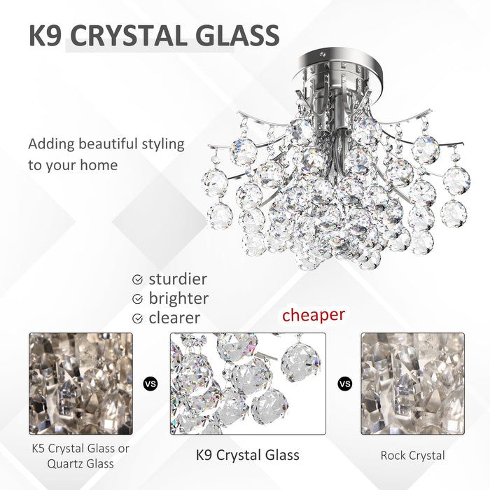 3 Lights Modern Ceiling Chandelier - K9 Crystal Pendant Fixture with Transparent Droplets, 40x28cm - Elegant Lighting Decor for Home and Office