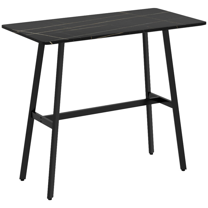 Contemporary Rectangular High Top Bar Table - Sturdy Metal Frame with Elegant Faux Marble Top - Perfect for Kitchen and Pub Settings, Seats 4