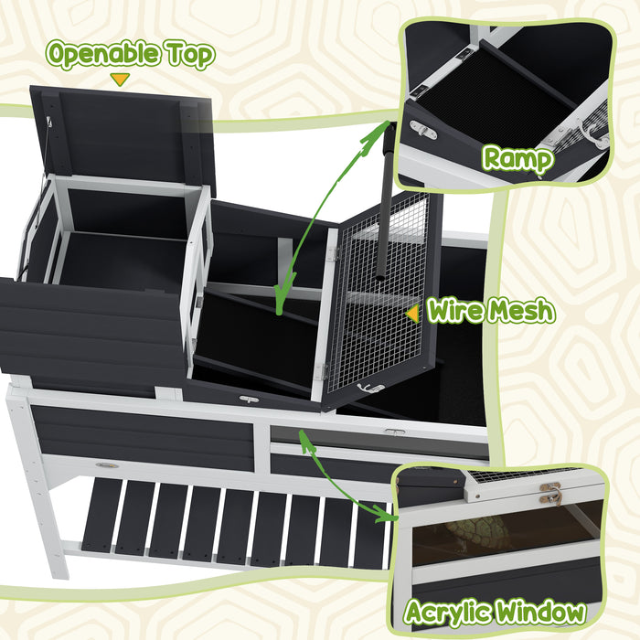 Tortoise Habitat with Adjustable Lamp Stand - Wooden Enclosure, Open-Top Design, Detachable Basking Area - Ideal for Reptile Safety and Comfort