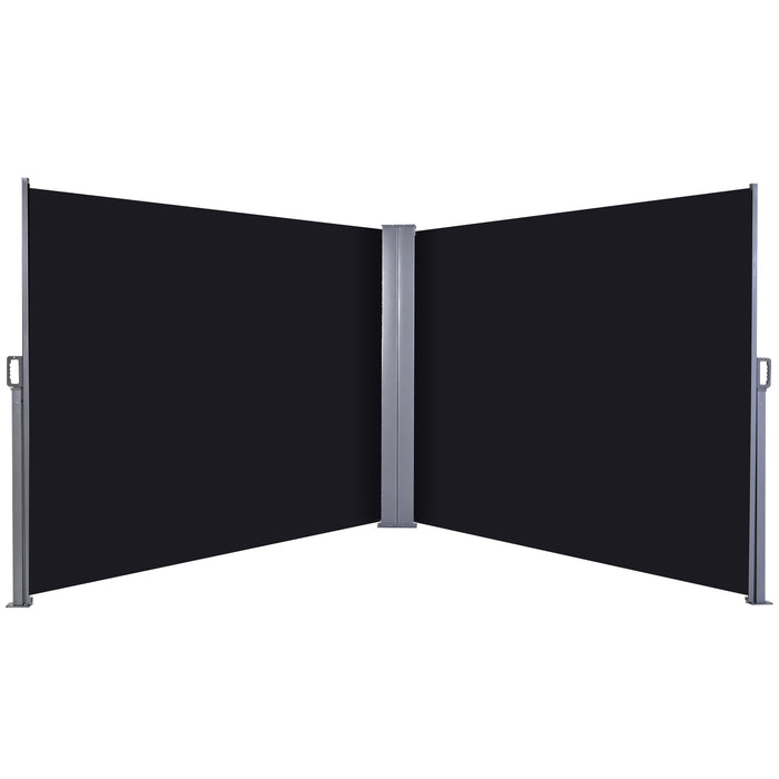 Steel Frame Double-Sided Retractable Awning - Black, Sturdy Outdoor Privacy Divider - Ideal for Garden, Patio, and Balcony Sun Protection & Space Definition.