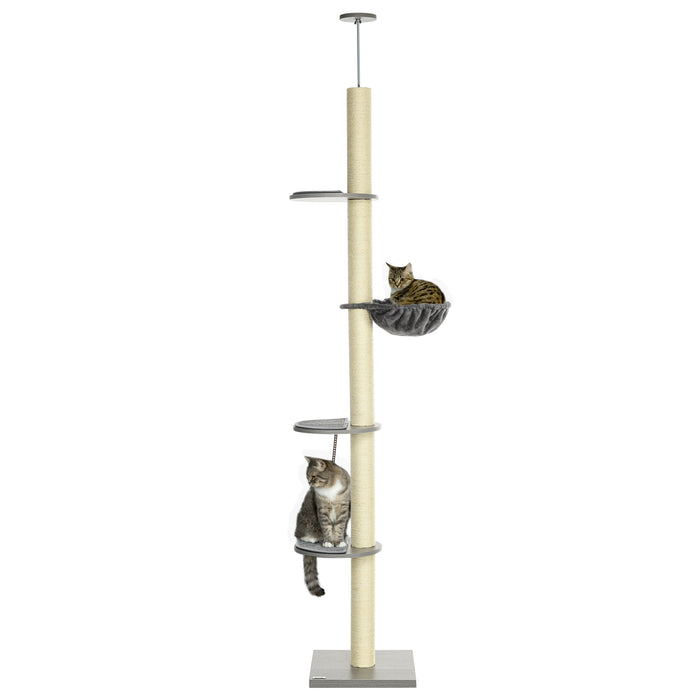 Extra-Tall 250cm Cat Tree - Floor-to-Ceiling Design with Hammock & Scratching Post - Perfect for Playful Cats and Kittens