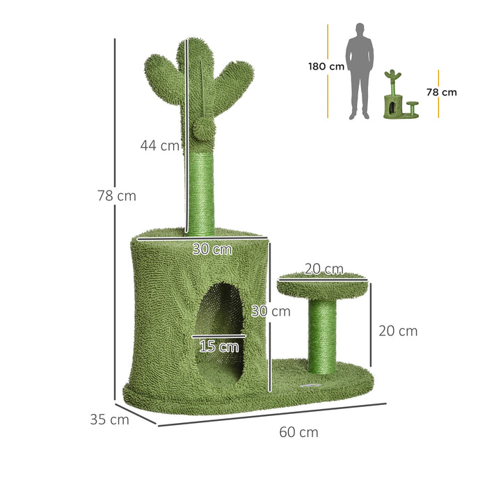 Cactus-Inspired Cat Tree Tower with Scratching Post - Includes Plush Condo, Perch & Playful Dangling Ball - Ideal for Active Kittens and Playful Cats