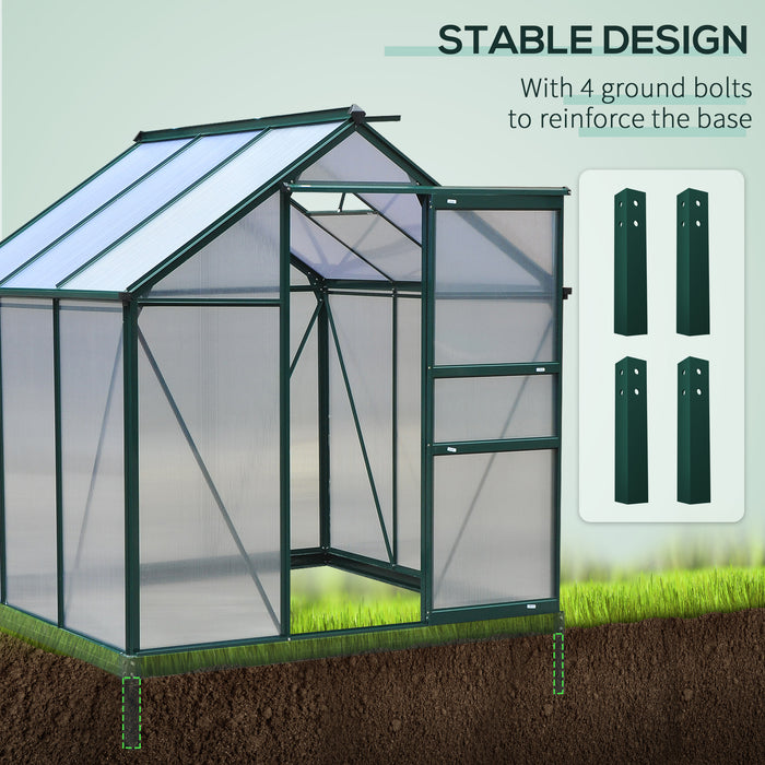 Spacious 6x6ft Polycarbonate Greenhouse - Sturdy Aluminum Frame with Galvanized Base and Sliding Door - Ideal for Plant Growth and Garden Enthusiasts