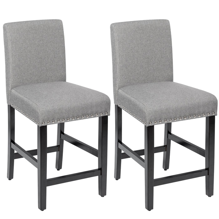 Set of 2 Beige Bar Stools - Upholstered Fabric, Low Backrest, Wide Seat Design - Ideal for Comfortable and Stylish Seating Arrangement