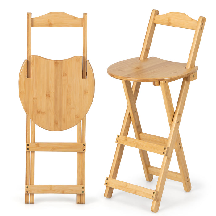 Pair of Natural Folding Bistro Bar Stools - With Comfort Features Like Back and Footrests - Ideal for Home Bistro Dining Experience