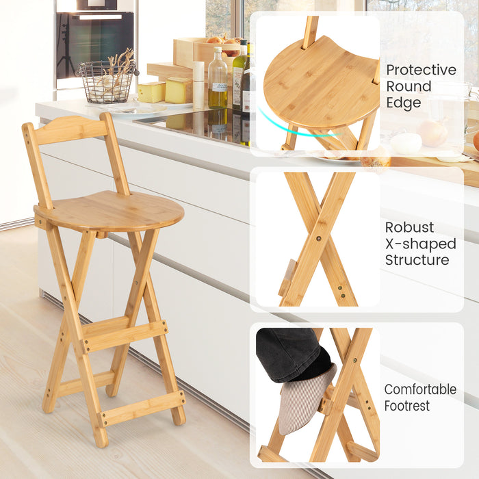 Pair of Natural Folding Bistro Bar Stools - With Comfort Features Like Back and Footrests - Ideal for Home Bistro Dining Experience