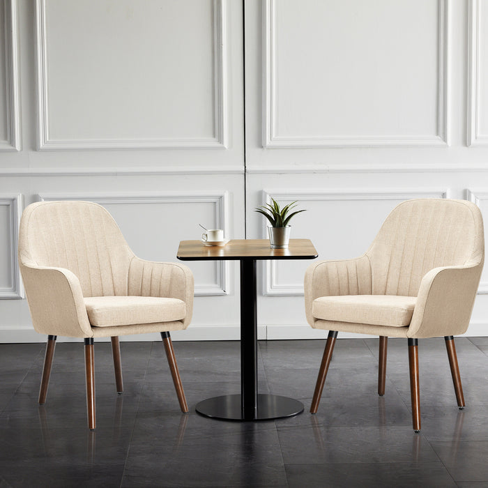 Leisure Chairs Set of 2 with Rubber Wood Legs - Beige Accent Seating - Ideal for Casual and Relaxed Spaces