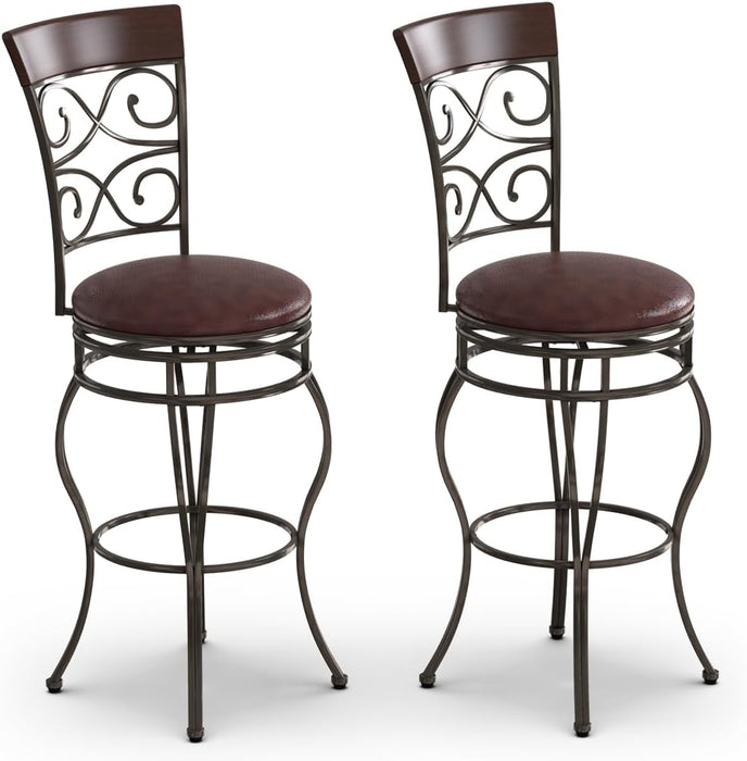 PU Leather Swivel Bar Stools - Set of 2 with Footrest in Brown - Ideal for Home Bar or Kitchen Counter Seating