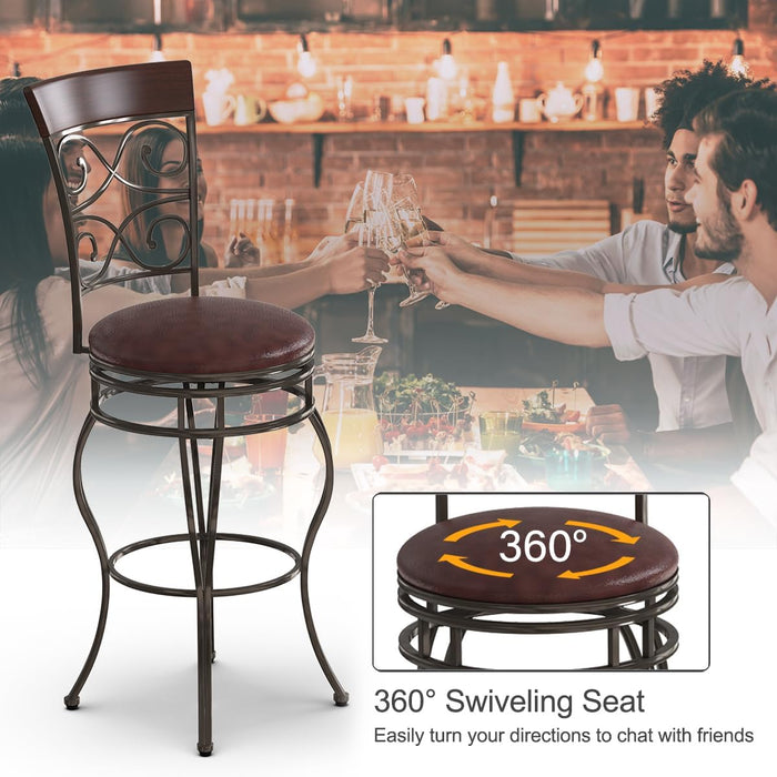 PU Leather Swivel Bar Stools - Set of 2 with Footrest in Brown - Ideal for Home Bar or Kitchen Counter Seating