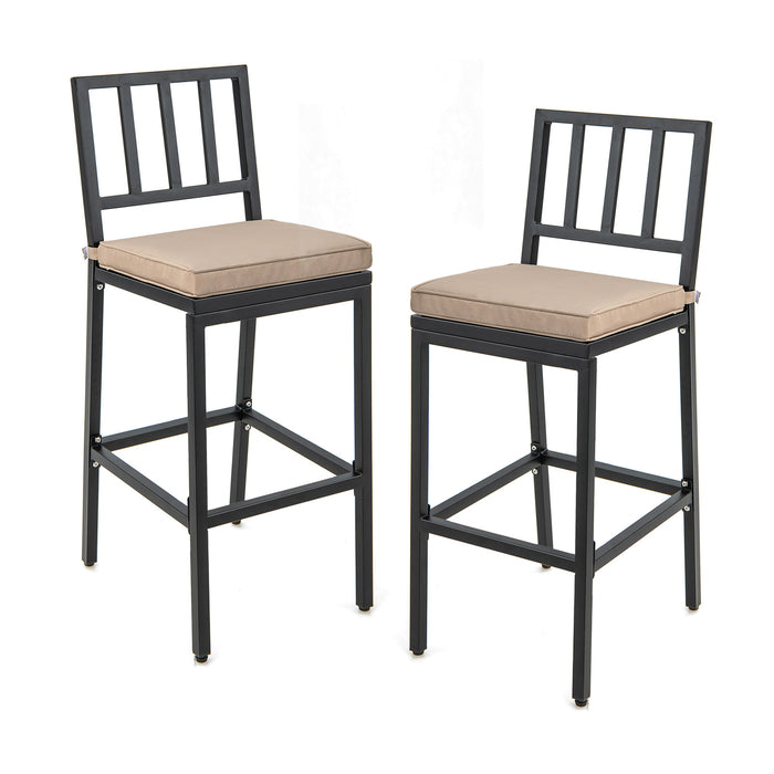 Set of 2 Patio Bar Chairs - Detachable Cushion and Footrest, Black Bar Stools - Ideal for Outdoor Lounging and Entertaining