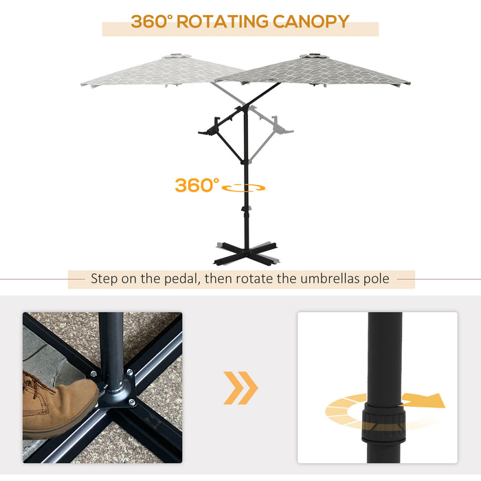 Convertible Cantilever and Centre-Post Parasol - 3m UV Protection, 360-Degree Rotating Banana Umbrella with Cross Base - Ideal for Outdoor Patio, Garden Shade and Sun Protection