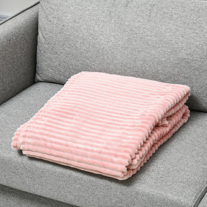 Flannel Fleece Striped Throw Blanket - Luxuriously Soft Double-Sized Pink Bedspread, Fluffy & Warm, Reversible, 203x153 cm - Ideal for Home Comfort & Travel Coziness