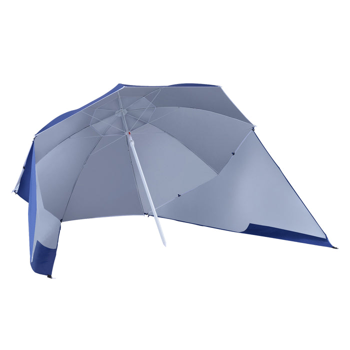 Sporty Beach Umbrella Parasol - 2m Blue Polyester Canopy with UV Coating & Robust Steel Frame - Sun Protection for Beach Activities