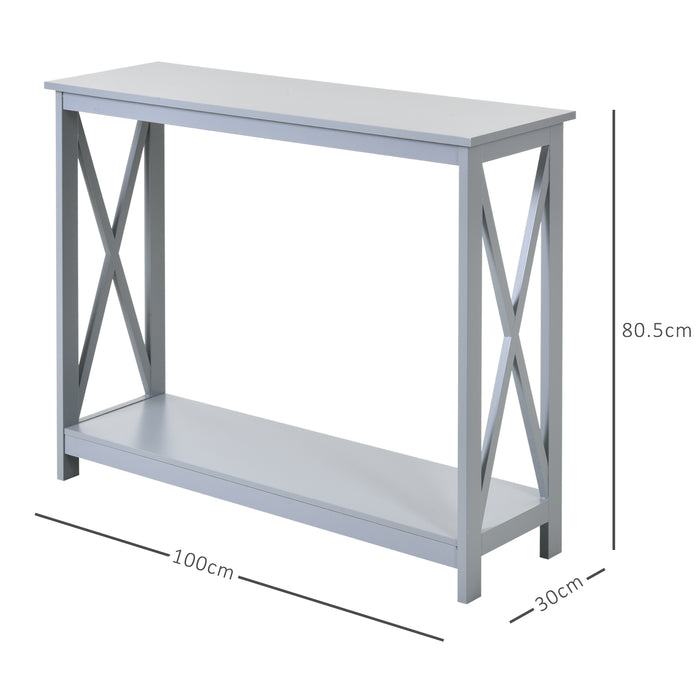 Hallway Desk with Storage Shelf - X-Design Console Table for Living Room Entryway - Elegant Grey Organizer for Space-Saving and Décor