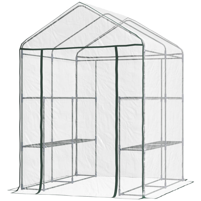 Walk-In Greenhouse - 3-Tier Portable Growth Sanctuary with 8 Shelves, Sturdy Metal Frame, Clear PVC Cover - Ideal for Gardeners and Plant Protection