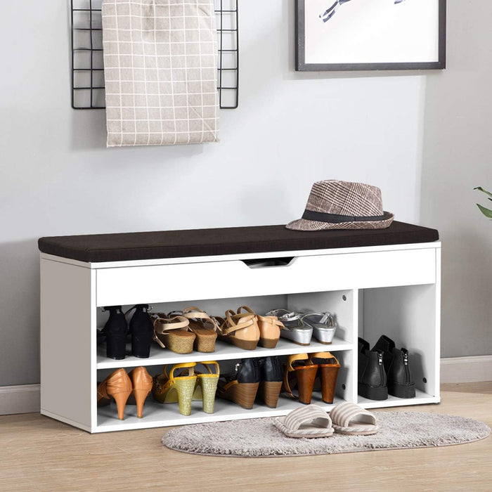 Hidden Compartment Shoe Bench - Natural Finish, Open Shelving Storage Solution - Ideal for Keeping Footwear Organized & Concealed Compartment for Valuables