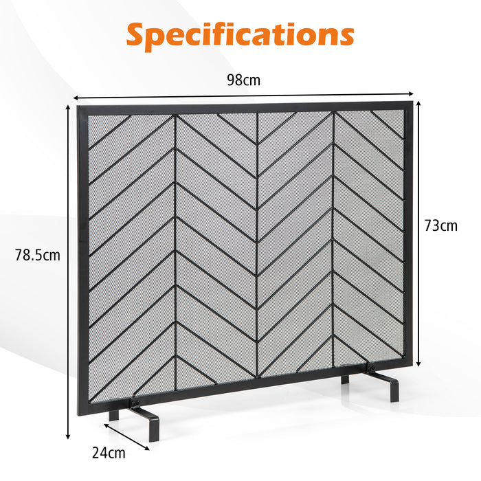 Fireplace Screen - Single Panel Design with Detachable Support Feet and Sturdy Metal Frame in Black - Ideal for Enhancing Safety Around Open Fires